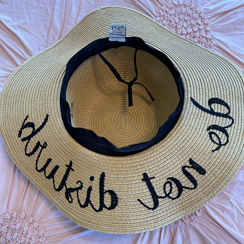 C.C Women's Paper Weaved Crushable Beach Embroidered Quote Floppy Brim S… - Picture 7 of 11